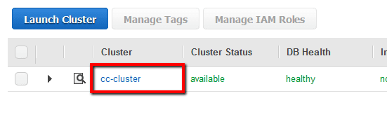 Choose the Redshift cluster that you want to examine then click on its identifier link