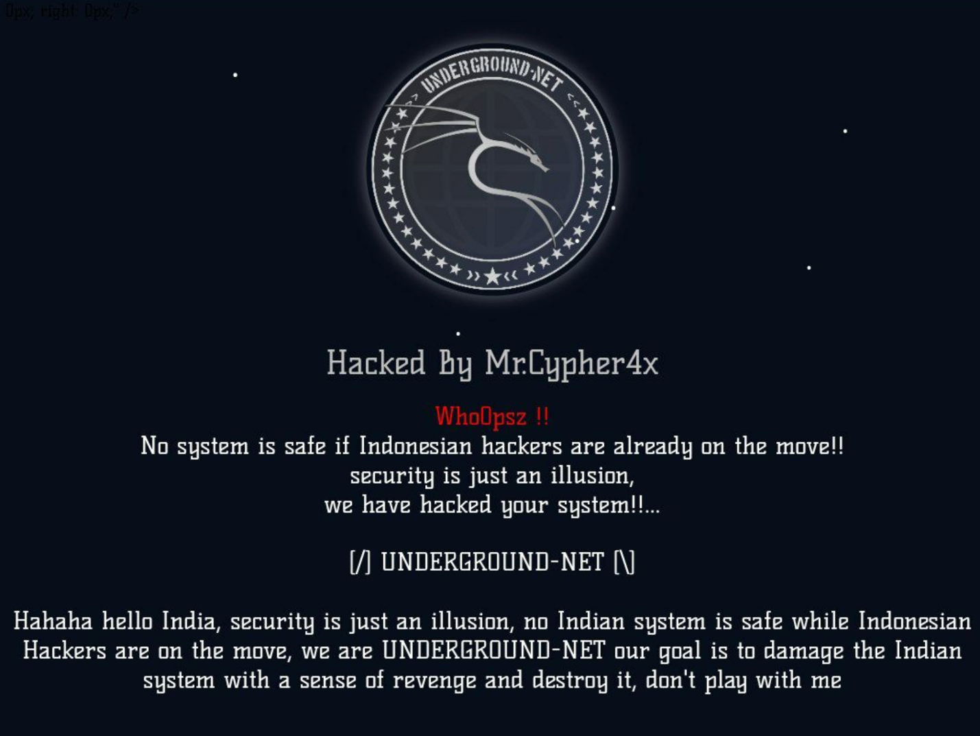 Bild 3. „Underground-Net“, eine indonesische Gruppe, hackt eine indische Website