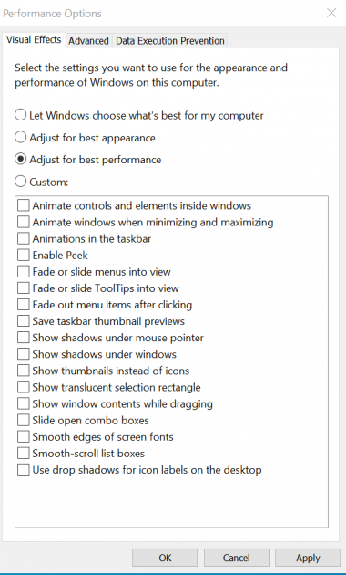 Perfomance options