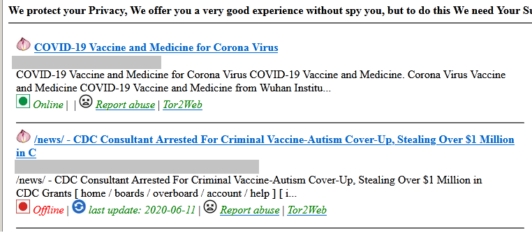 Figure 8. A Covid-19 vaccine scam on a darknet site