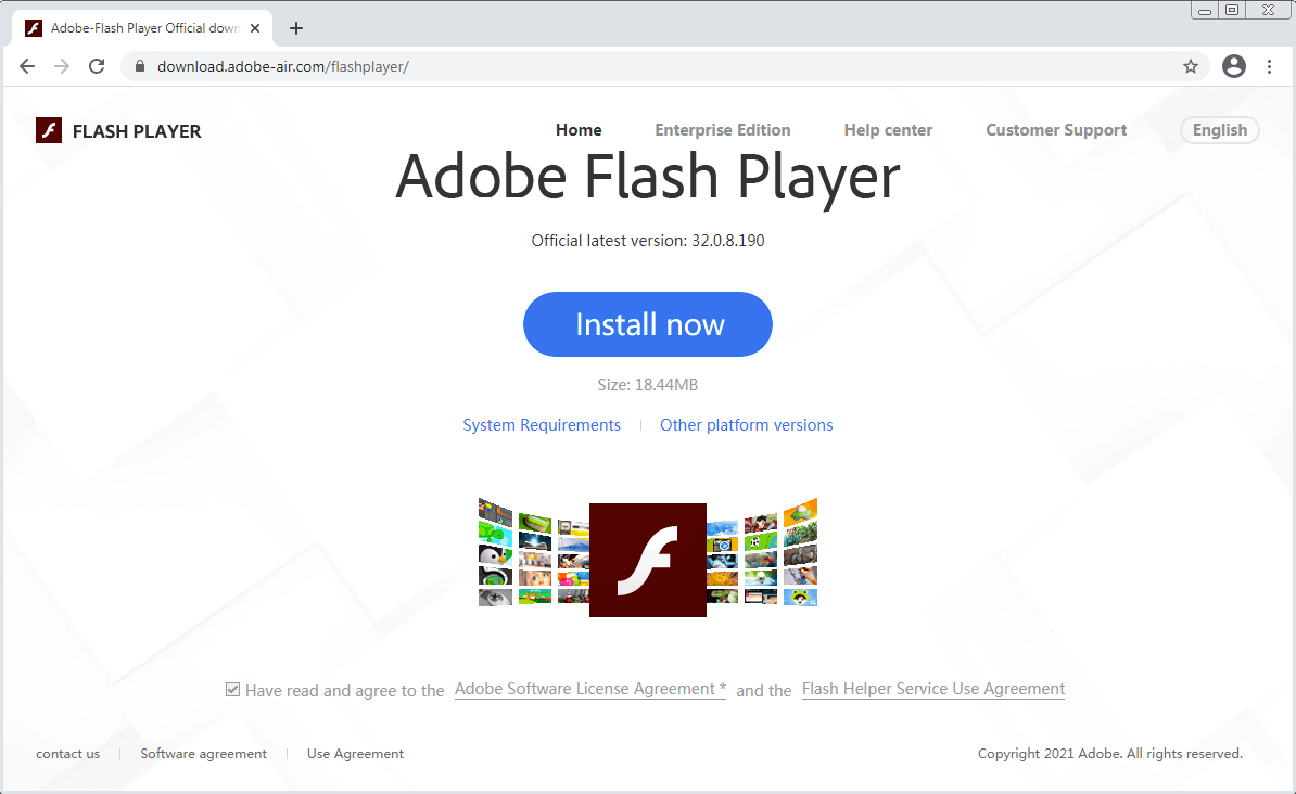 The fake Flash installer download website