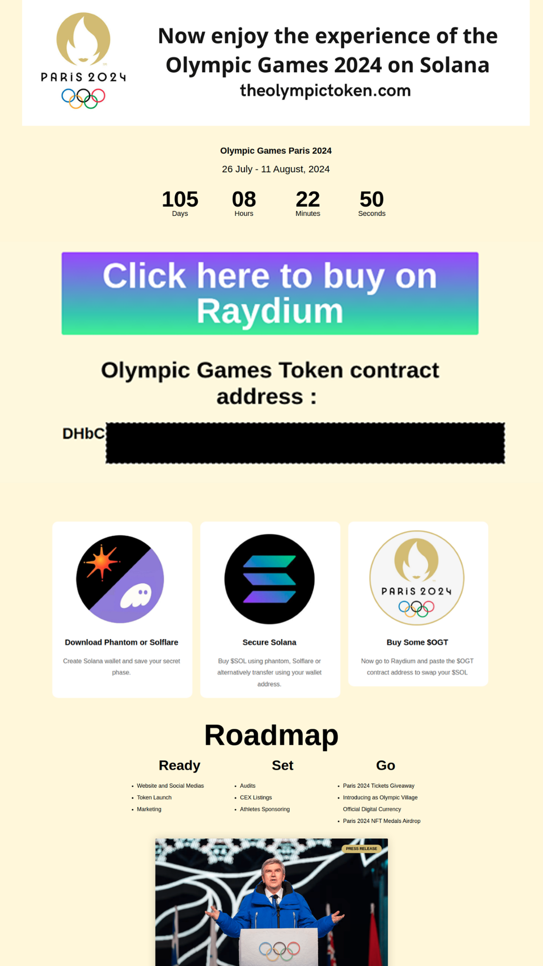 Figure 1. The olympicgamestoken.com ICO website 