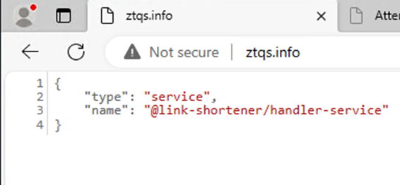 Accessing different domains shows the same message about link-shortening services.