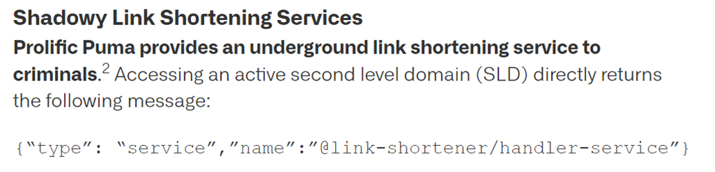 Accessing different domains shows the same message about link-shortening services.