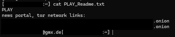 The ransom note named PLAY_Readme.txt contains links to the Tor network. 