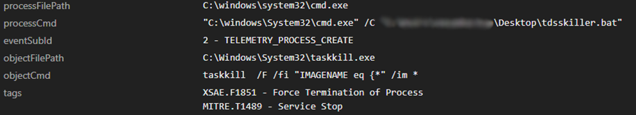 Utilization of the taskkill utility to terminate running processes in Windows