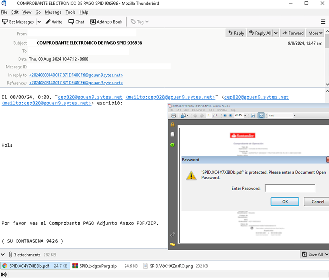 Figure 2. A Mekotio phishing email with malicious file attachments