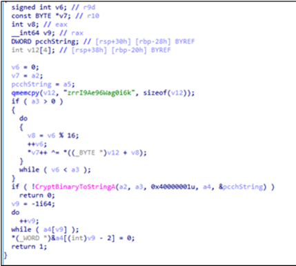 Encryption algorithm for the response