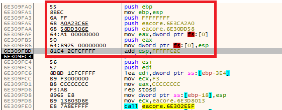 Figure 9. Setting up the structured exception handler