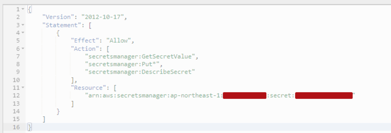Secrets Managerにアクセスするリソースに付与するアクセス許可ポリシー例