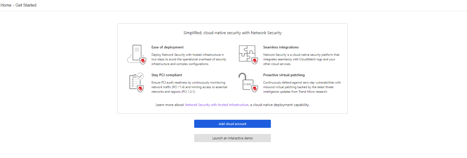 Trend Micro Cloud One - Network Security (C1NS)コンソールHome画面