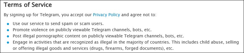 Telegramの利用規約の冒頭