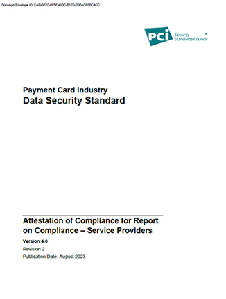 画面：PCI DSSのサービスプロバイダ向けコンプラアンス証明書「Attestation of Compliance for Report on Compliance – Service Providers」の表紙（トレンドマイクロに対するもの）