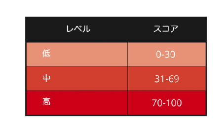 リスク指標を評価するためのレベル別スコアレンジ