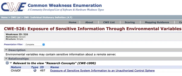 圖 11：經由環境變數洩漏敏感資訊的漏洞 (CWE)。