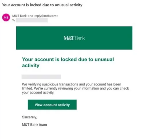 Screenshot of a real email phishing case